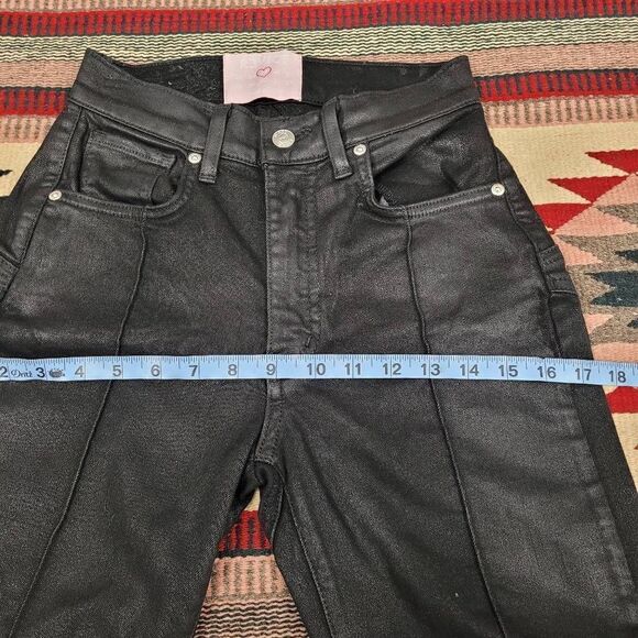 Revice Black Venus Star Coated Denim Cropped Jeans Sz‎ 25 Shiny Straight Leg - Picture 8 of 14